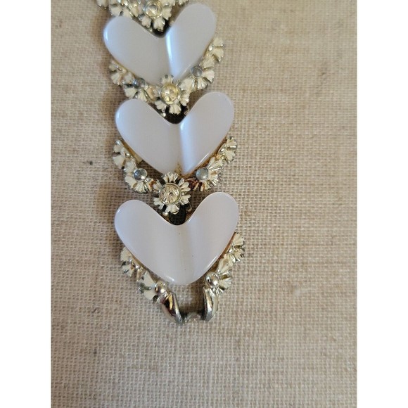 Vintage BSK Heart Shaped Moon Glow Thermoset Rhinestone  Bracelet Missing Stones - Picture 5 of 16